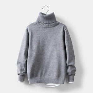 Grey knitted roll-neck sweater with long sleeves