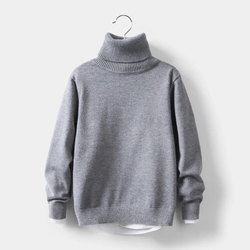 Grey knitted roll-neck sweater with long sleeves